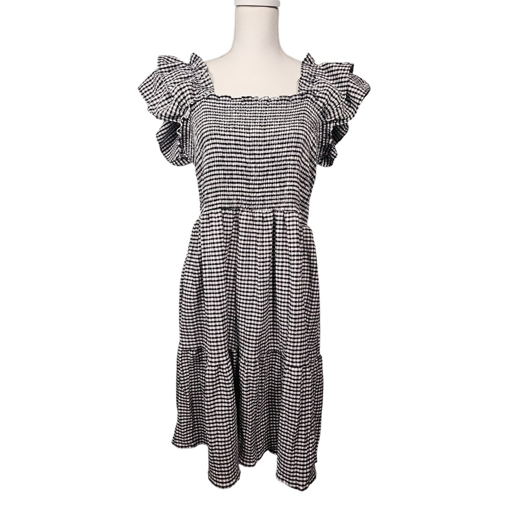 Grace + Karma Dress Gingham Smocked Ruffle-Shoulder Tiered Women XL